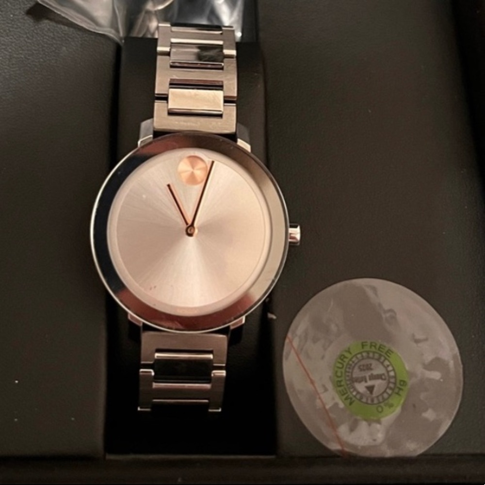 movado bold women's watch, stainless steel, rose-tone,retail price $695. Free 📩